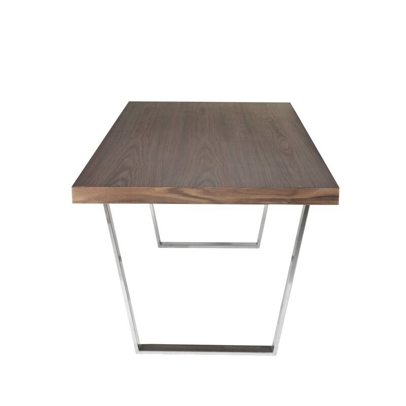 Ien 71 Inch Dining Table, Rectangular Top, Open Metal Panel, Walnut Brown
