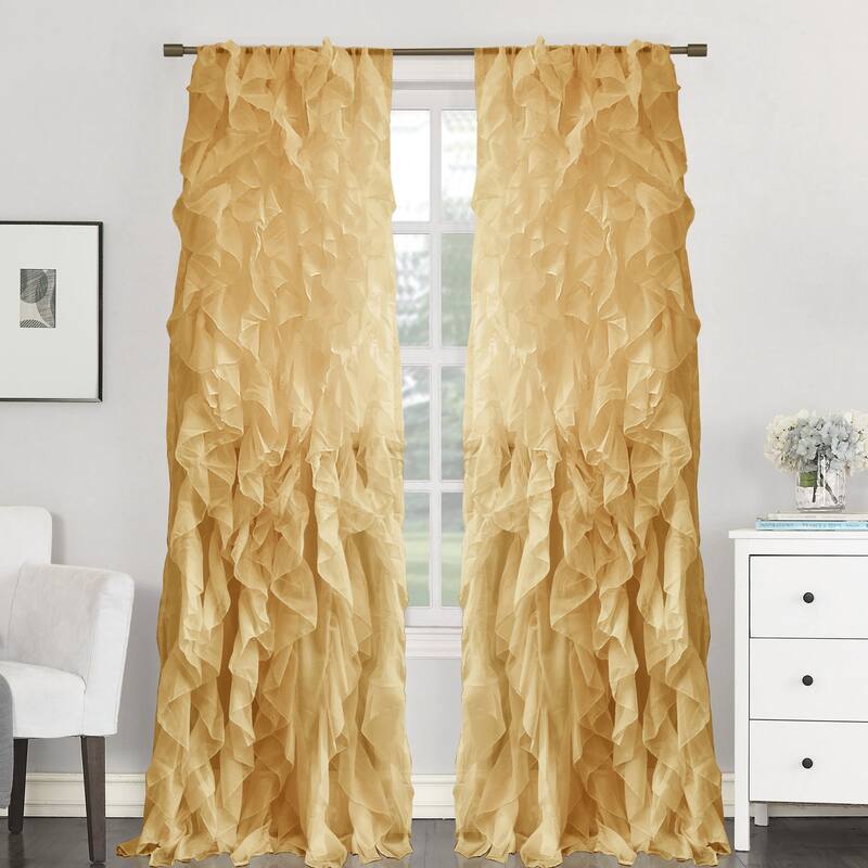 Sweet Home Collection Sheer Voile Waterfall Ruffled Tier 108 Inch Single Curtain Panel - 108" long x 50" wide