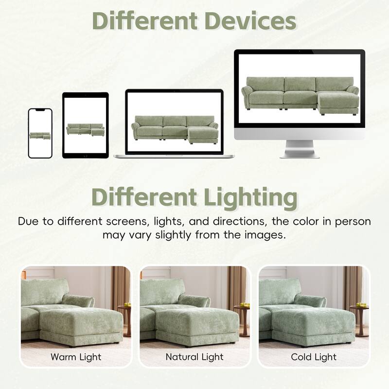 110-In Chenille Modular Sectional Sofa with USB and Type-C Charger, Petal Armrest Design, High Density Foam