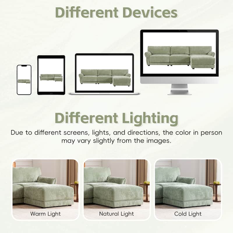 L-Shape Modular Sectional Sofa with Movable Ottoman, Chenille Upholstered 4 Seater Sofa, Lounge Sofa with USB & Type-C Charger