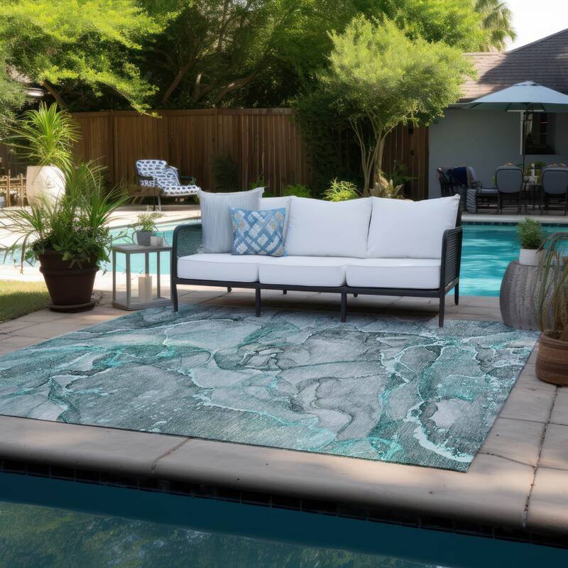 Lalu Artistic Abstract Weather Resistant Classic Meets Modern Outdoor Rug
