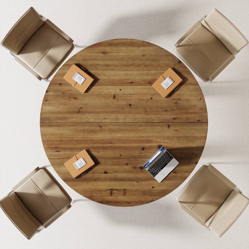 47'' Solid Wood Conference Table, Round Wood Meeting Table for 4-6