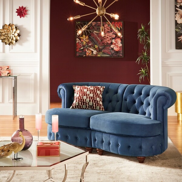 Shop Morgan Velvet Tufted Scroll Arm Chesterfield Curved Loveseat by