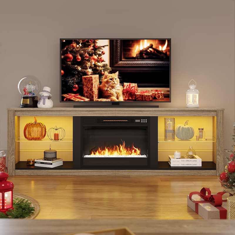 TV Stand for TVs up to 75" with Fireplace, LED Entertainment Center - 71 inch