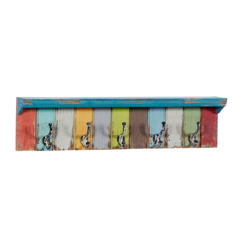 Multi Colored Wood 10 Hangers Wall Hook - 35 x 5 x 9