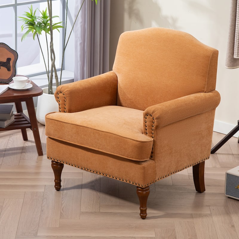 Accent Chair for Living Room Bedroom, Fabric Upholstered Armchair w/ Wood Legs, Nailhead Trim Comfy Single Sofa Side Chair