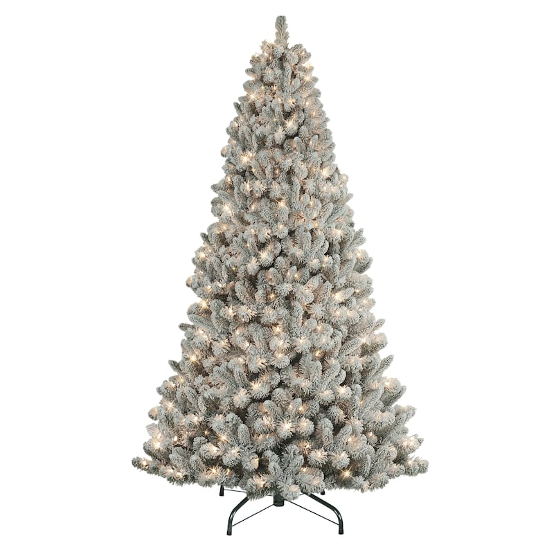 Puleo International Pre-Lit 7.5' Flocked Virginia Pine Artificial Christmas Tree