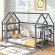 preview thumbnail 3 of 18, Twin Size Montessori Floor House Bed with Detachable Storage Shelves and Clothes Hanging Rack Grey