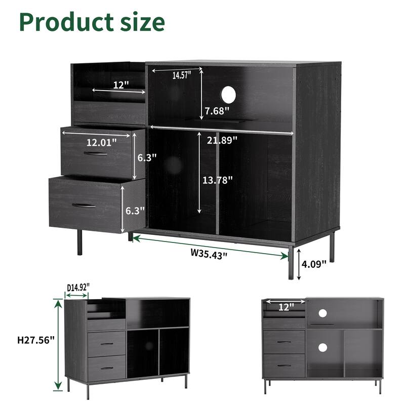 Black TV Stand with Adjustable Shelves, Media Console Cabinet Entertainment Center for Living Room, Bedroom