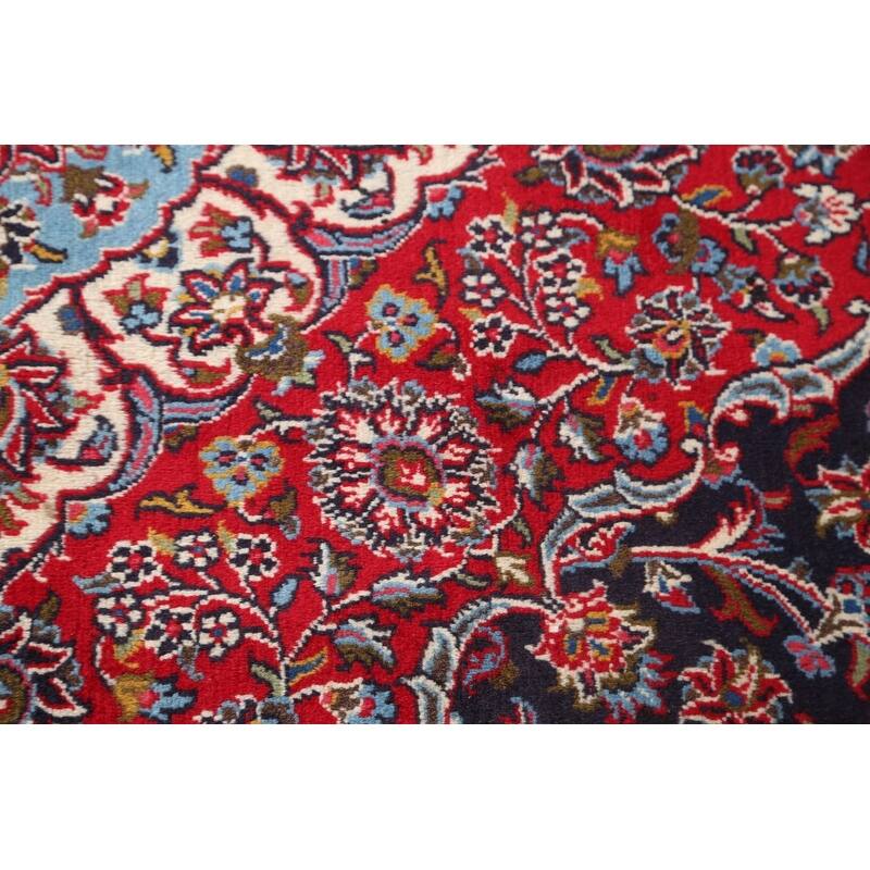 Hand Knotted Oriental 100% Wool Carpet Traditional Floral Navy Blue & Blues Mashad Area Rug - 12' 7'' X 9' 7''
