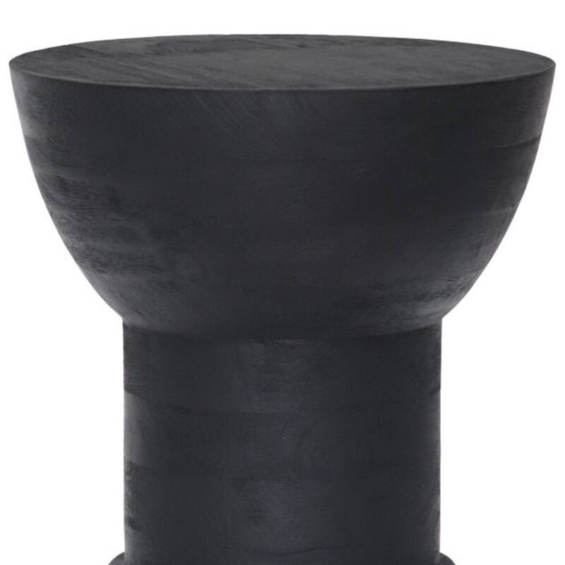 Modern Black Round Bar Stool 19-Inch Solid Wood Backless Chair with Pedestal Base for Dining - 18.5”H x 12.8”W x 12.8”D