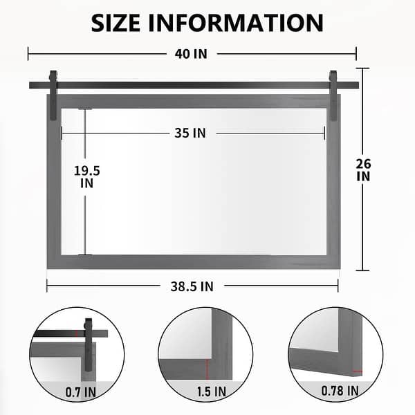 dimension image slide 11 of 20, Farmhouse Barn Door Bathroom Vanity Wall Mirror with Solid Wood Frame