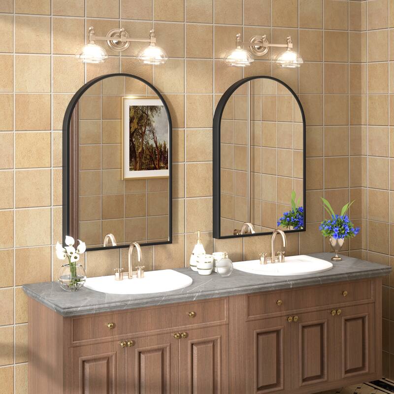 Arch High-Strength Tempered Glass and Aluminum Alloy Framed French Cleat Mounted Wall Mirror