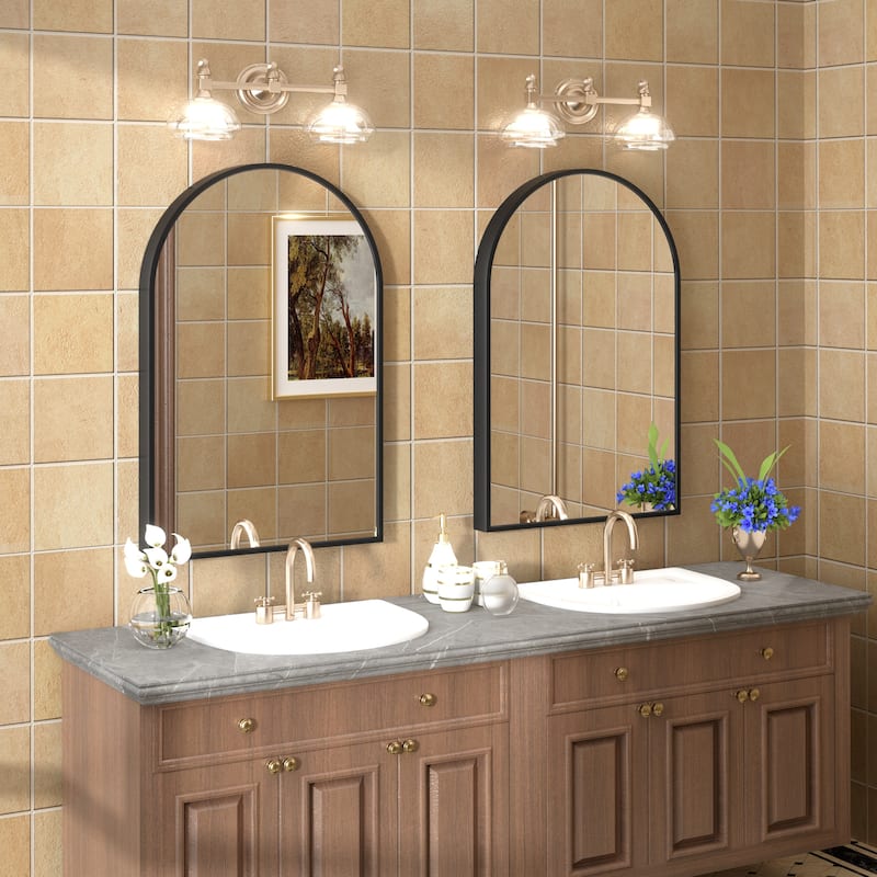 Arched Black Aluminum Alloy Framed French Cleat Mounted Wall Decor Bathroom Vanity Mirror with 5-Year Warranty