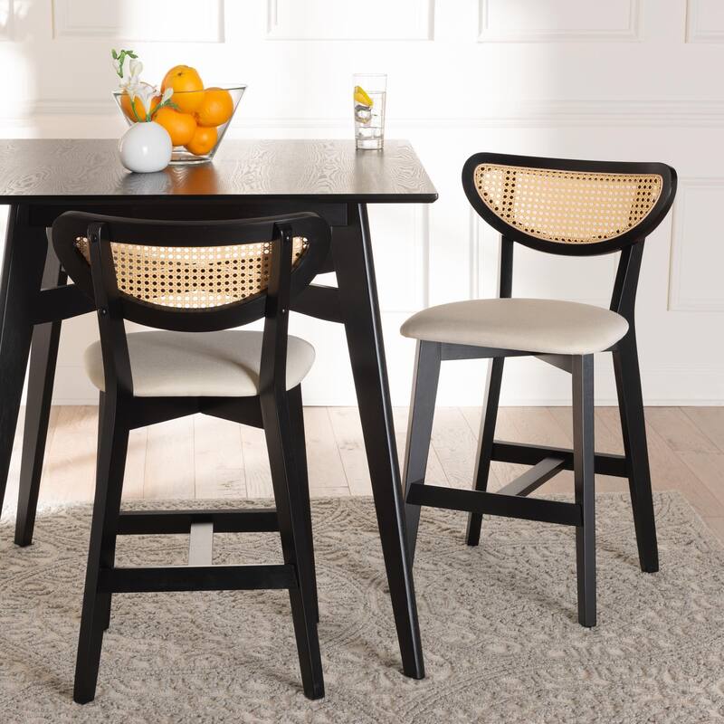 Dannell Mid-Century Modern Fabric and Wood 2-Piece Counter Stool Set