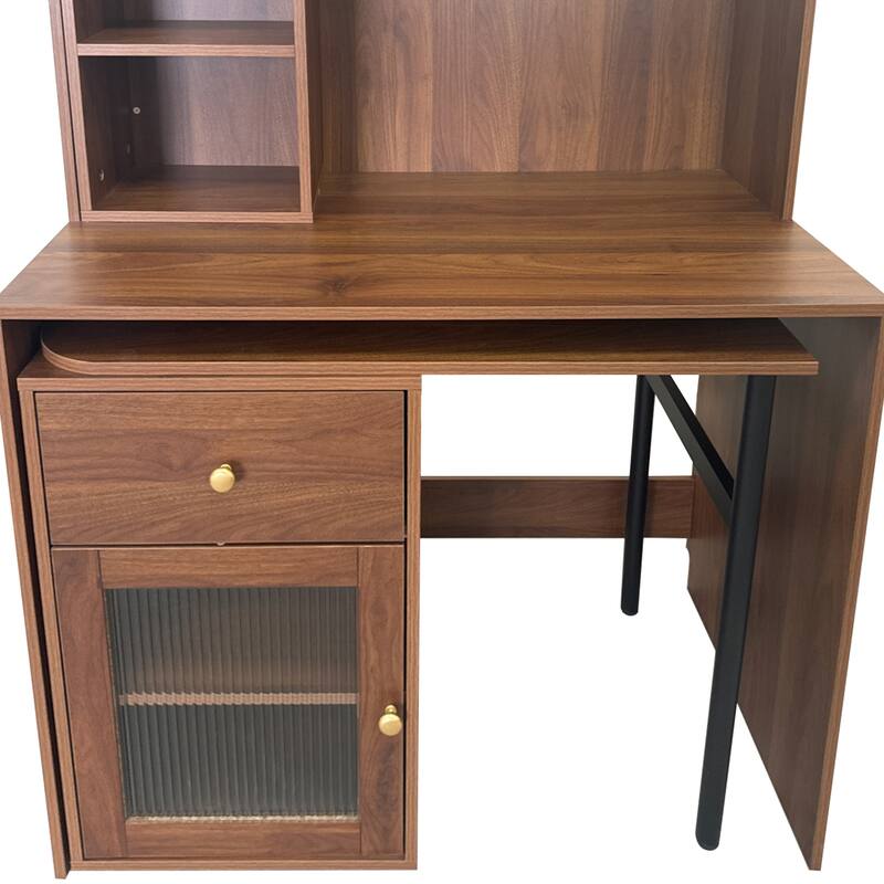 Computer Desk With Glass Door For Home Office Or Study Desk,Bookshelf & Hutch,Computer Desk With 90 Degree Rotating Desktop