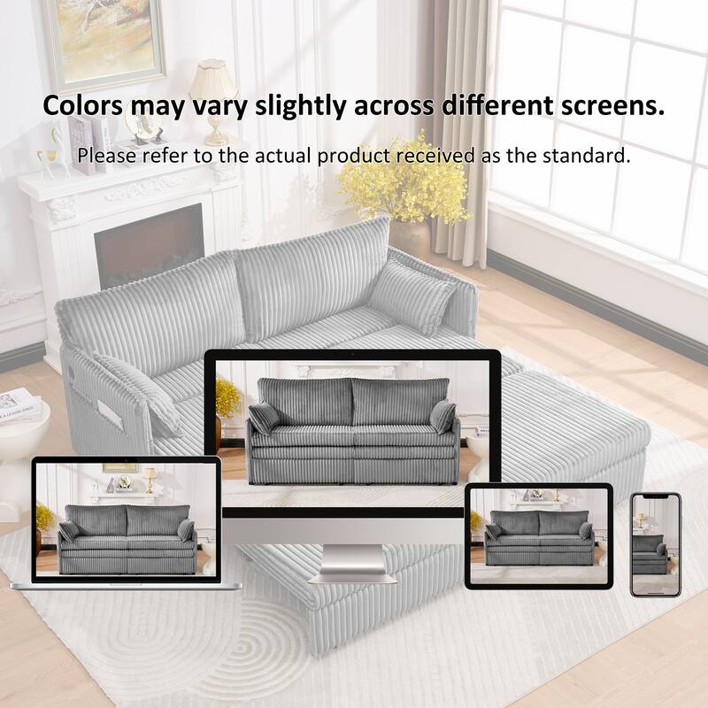 Roomfitters 73" Modern Corduroy Sofa Bed with Pull-out Sleeper Design, Modular Daybed with Storage Pocket & Pillows
