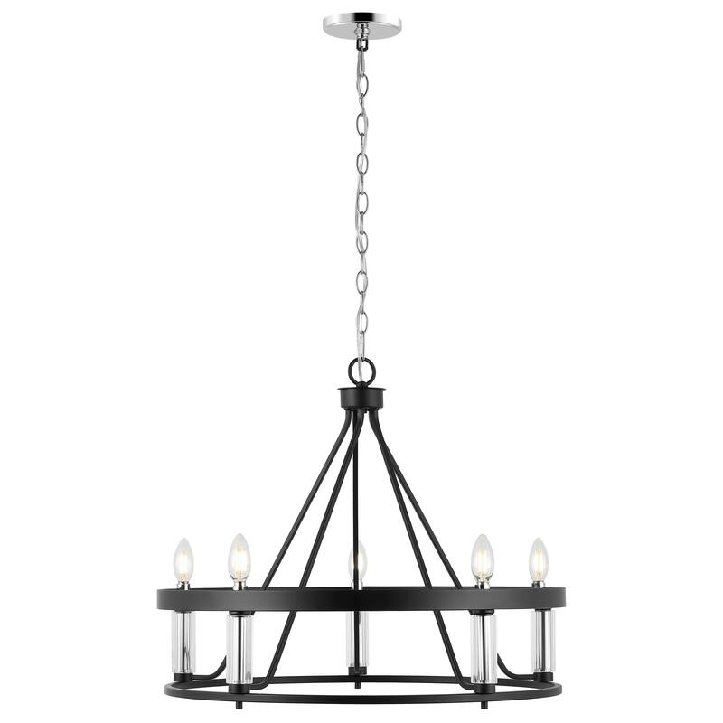 SAFAVIEH Lighting Najada 5-Light Adjustable Pendant Chandelier (LED Bulbs Included) - Black/Chrome - 26Wx26Dx85H