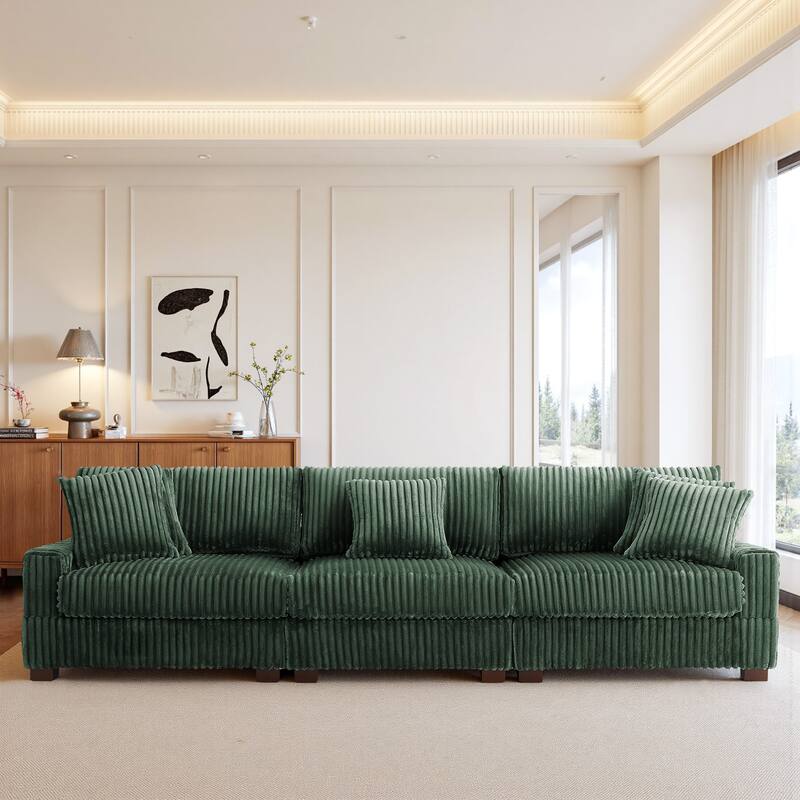 118.3" W Upholstered Sectional Modular Sofa with Pillows - Green