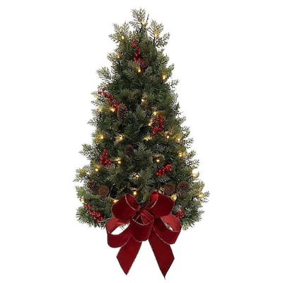 Kurt Adler 26-Inch Battery-Operated Pre-Lit Wall Tree With Red Bow - Green