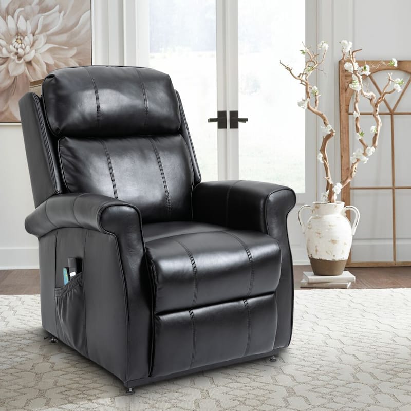 GZMR Faux Leather Elderly Power Lift Recliner Chair - BLACK