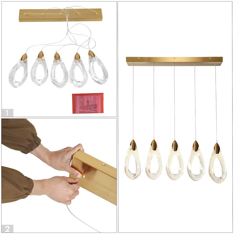 Modern Gold 5-Light LED Chandelier Linear Kitchen Island Pendant Light - 36.2" W x 12.4" H x 5.5" D