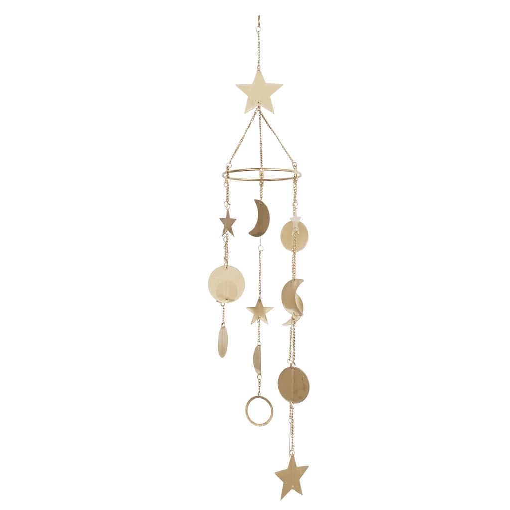 Metal Moon and Star Indoor Outdoor Windchime - Gold - Roche River Decor