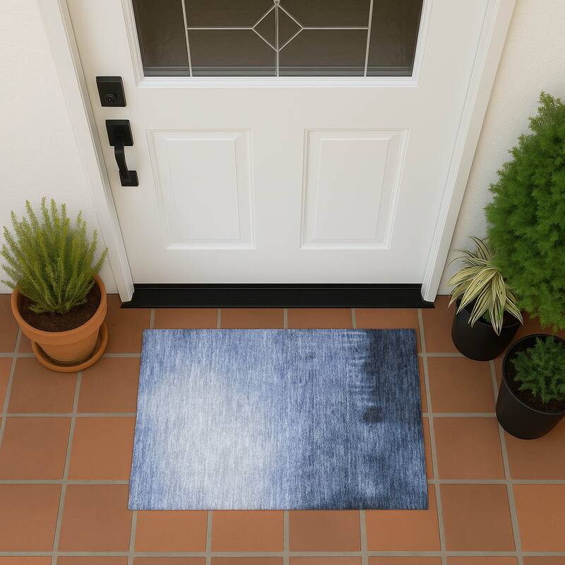 Machine Washable Indoor/ Outdoor Modern Dawn Chantille Rug - Navy - 1'8" x 2'6"