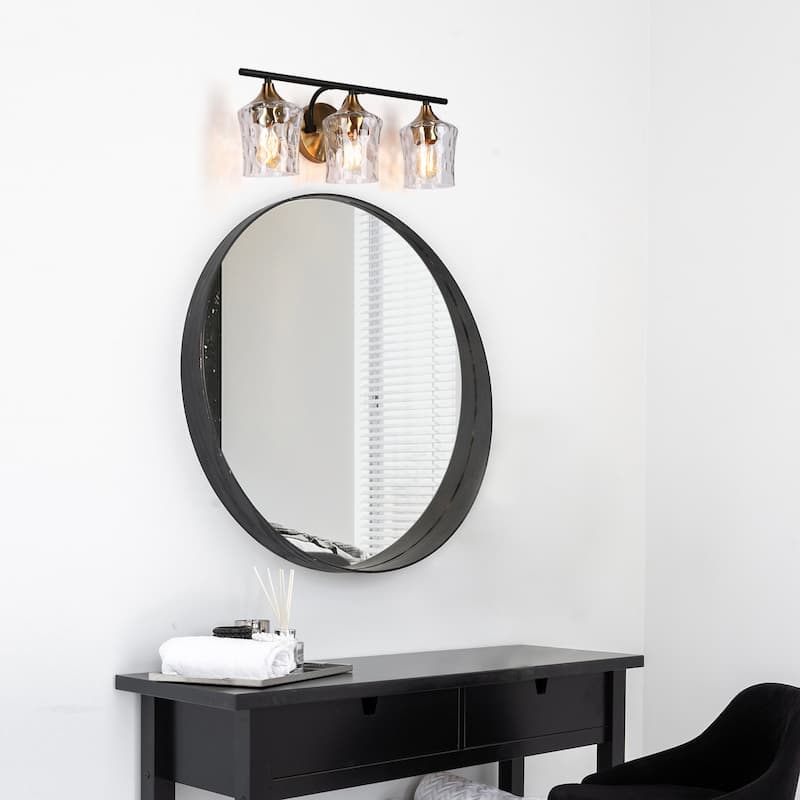 3-Light Modern Bathroom Vanity Light Dimmable Black Gold Glass Wall Sconce - 20" L x 7" W x 7" H