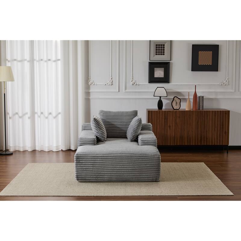 Oversized Chaise Lounge Chair, Corduroy Upholstered Sleeper Sofa Daybed, Grey, No Assembly Required
