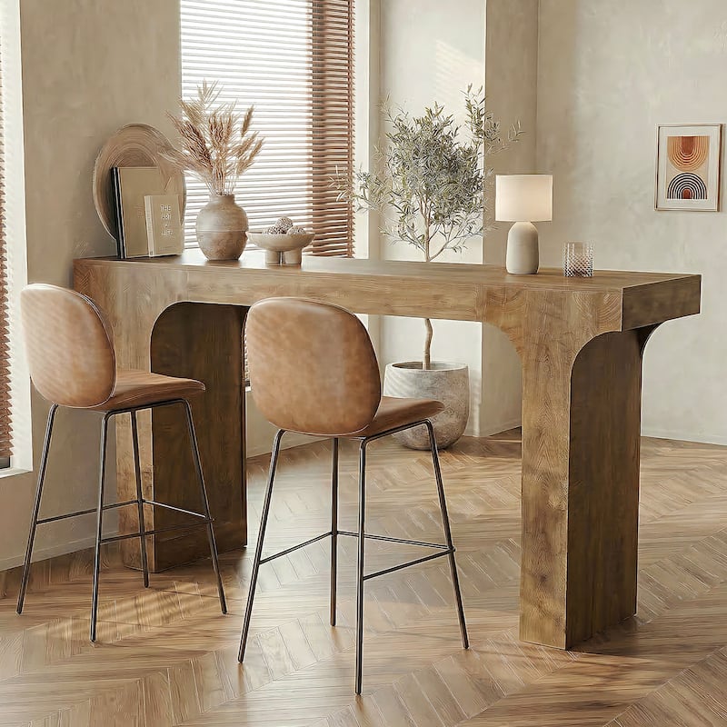 63-Inch Long Bar Table, Farmhouse Counter Height Pub Table - Oak