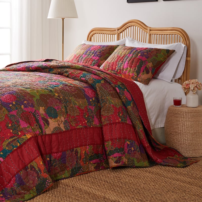 Greenland Home Fashions Jewel 100% Cotton Kantha-Style Floral Fusion 3-Piece Bedspread Set