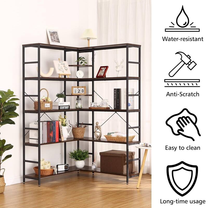 5-Tiers Corner Bookcase with Curved Panels