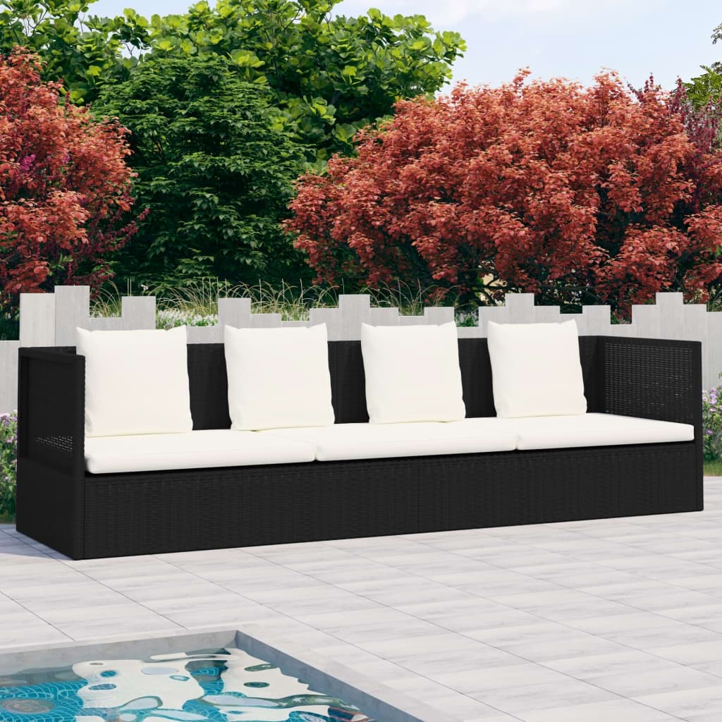 opladen Kilauea Mountain spek Outdoor Lounge Bed with Cushion & Pillows Poly Rattan Black - Overstock -  35111944