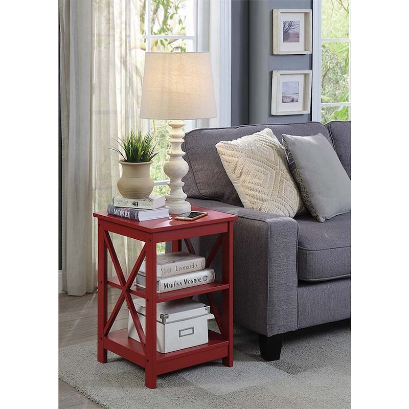 End Table with Three Shelves and X Frame Sides, Stylish Transitional Accent Table with Open Storage for Living Room or Bedroom