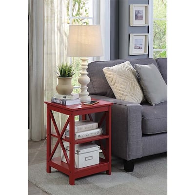 End Table with Three Shelves and X Frame Sides, Stylish Transitional Accent Table with Open Storage for Living Room or Bedroom