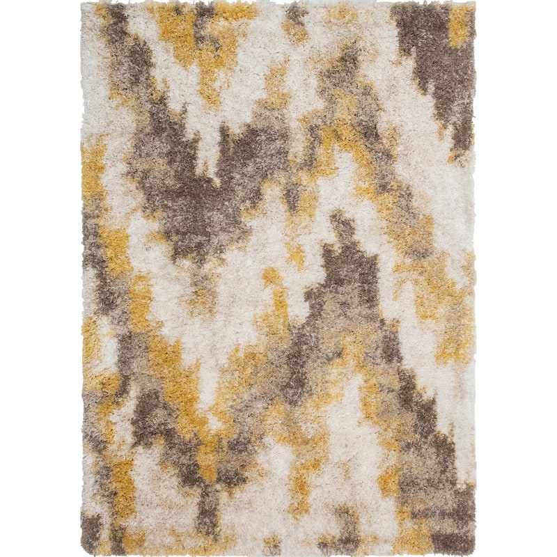Noori Rug Lux Emma Casual Ikat Pattern 2-inch Thick Shag Rug - 4'3" x 6'0" - Brown/Gold