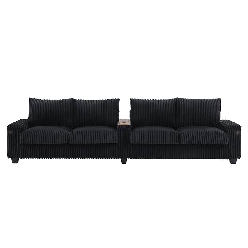 133" Corduroy Sectional Sofa with USB & Flip-Top Storage
