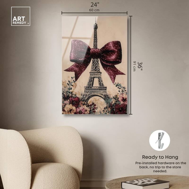 Sparkling Bow Eiffel Tower Acrylic by Art Remedy, Ready to Hang