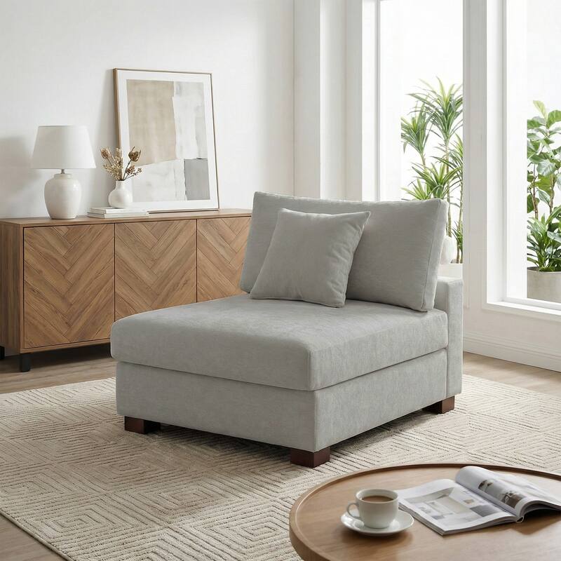 35" W Modern Chenille Armless Accent Chair Sectional Module with Pillows