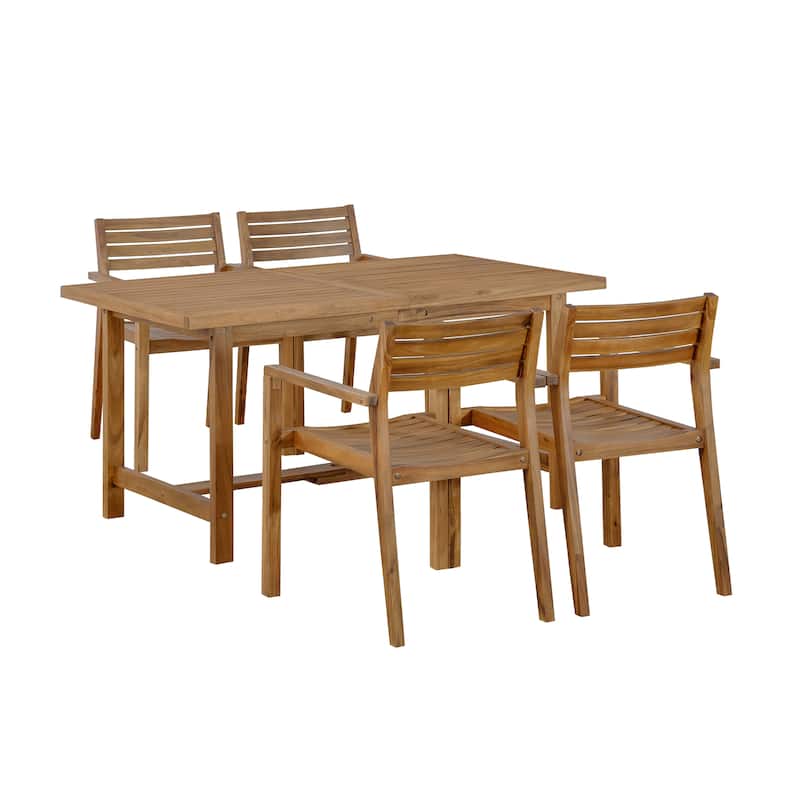 5-Piece Outdoor Acacia Wood Dining Set with Rectangular Table and Umbrella Hole for Family Gatherings