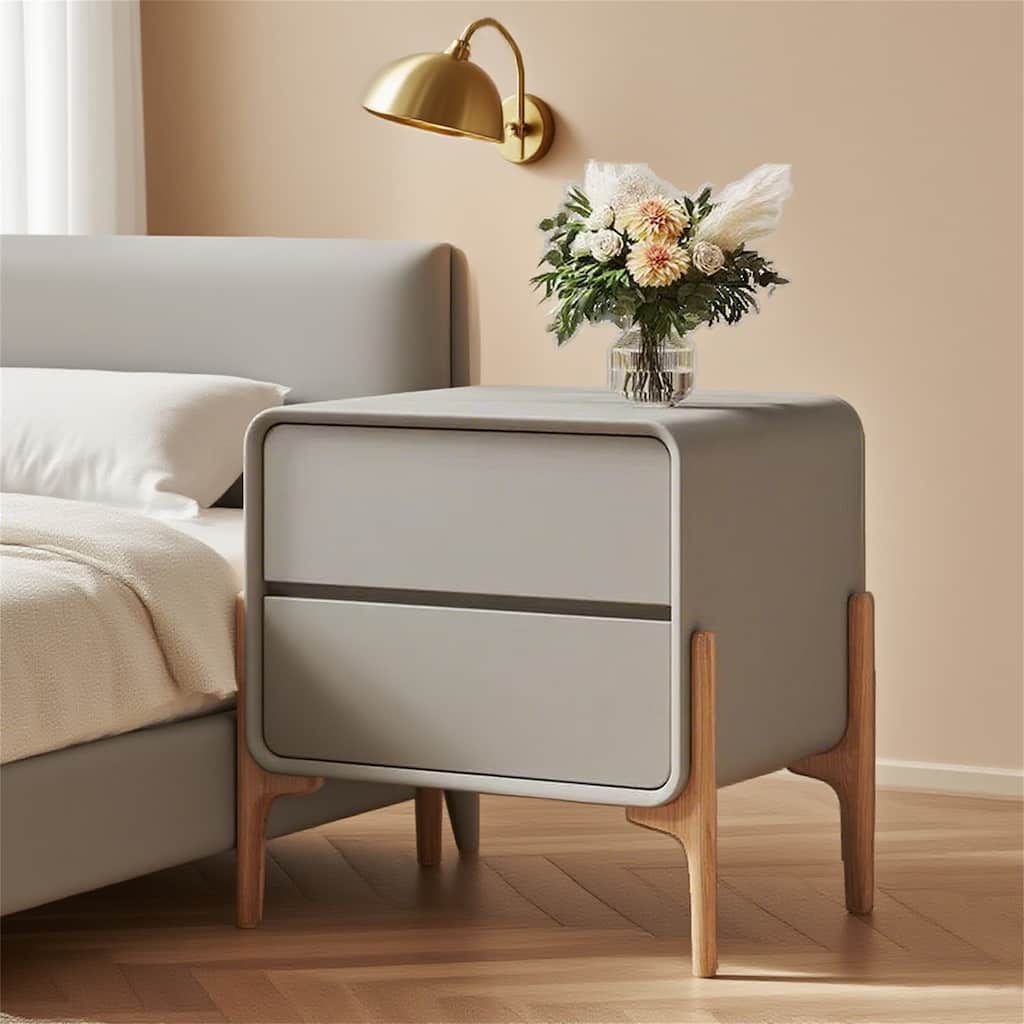 Light Grey Nightstand with Two Drawers