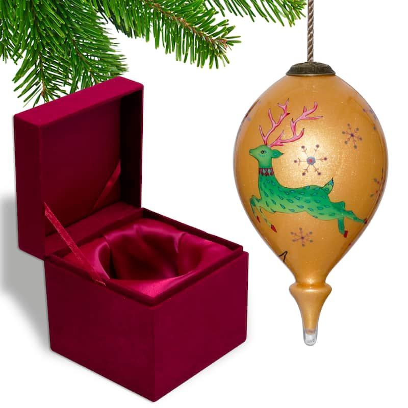 Inner Beauty Gold Reindeer and Snowflakes Hand painted glass Ornament - N/A