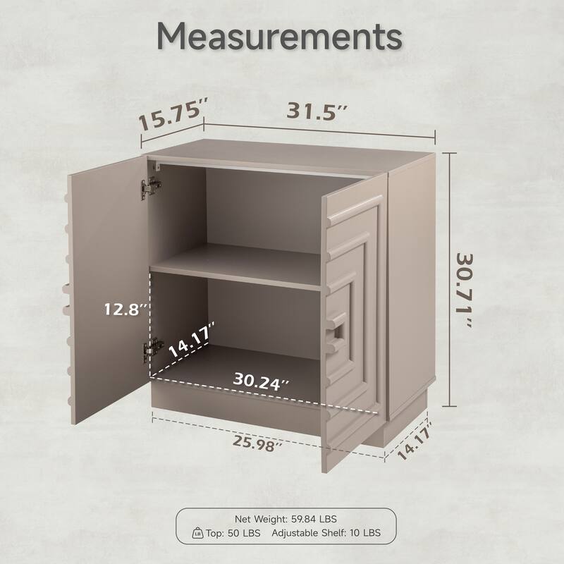 COZAYH Sculptural Modern 2-Door Storage Cabinet, Geometric Rustic Cabinet with Square Pattern, Contemporary Accent Cabinet