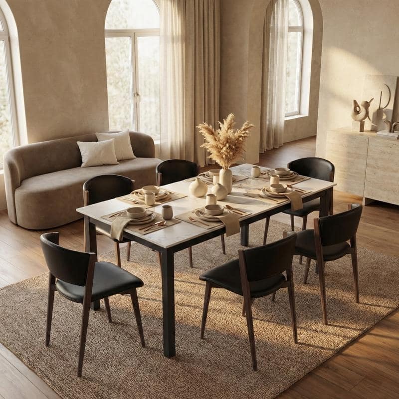 Mina Modern Sintered Stone Rectangular Kitchen Dining Table - Scratch Resistant with Heavy Duty Iron Base - Seats 4-8 People