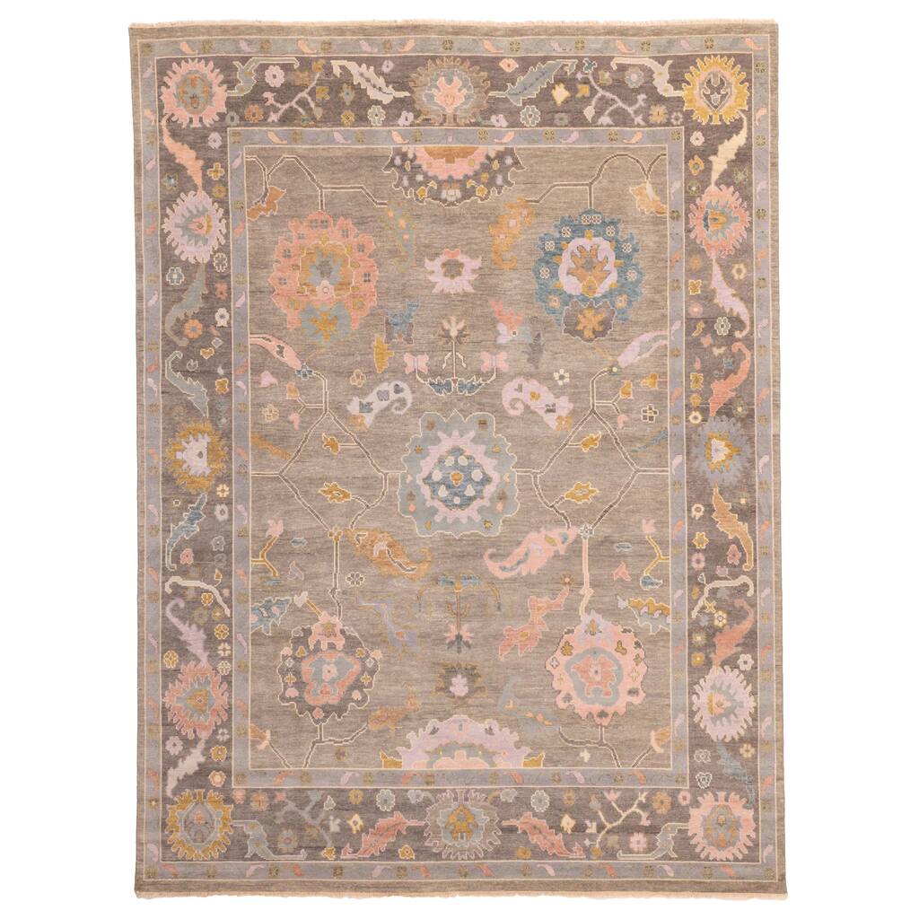 ECARPETGALLERY Hand-knotted Modern Oushak Grey, Taupe Wool Rug - 8'11 x 11'11