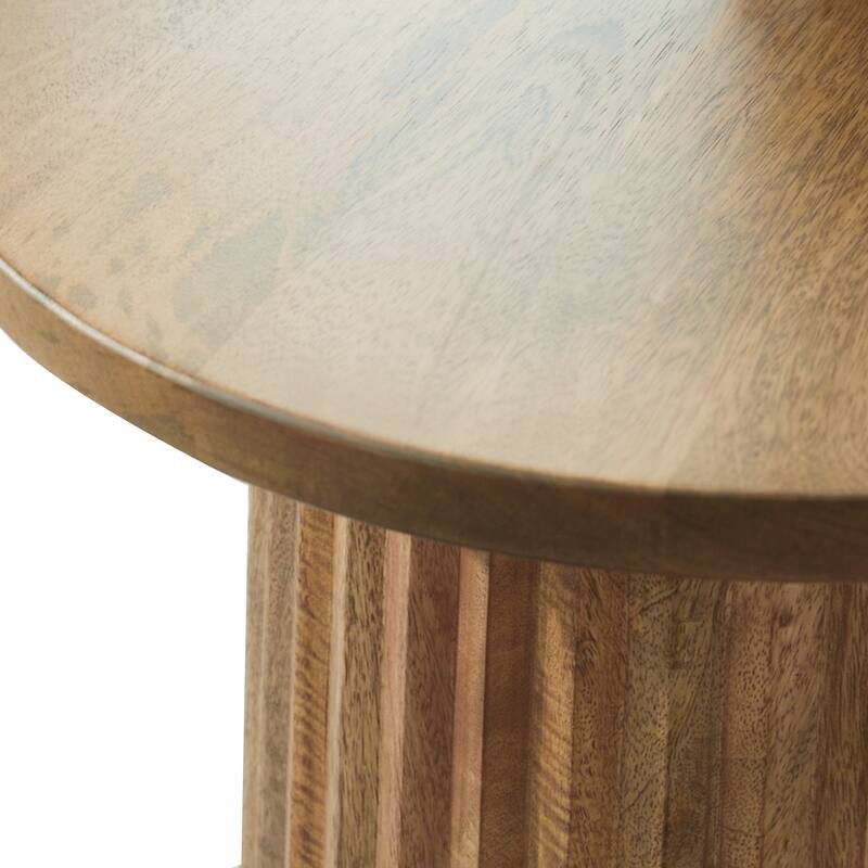 Ceil Accent Table, Round Fluted Walnut Brown Solid Wood Base, 20 Inch