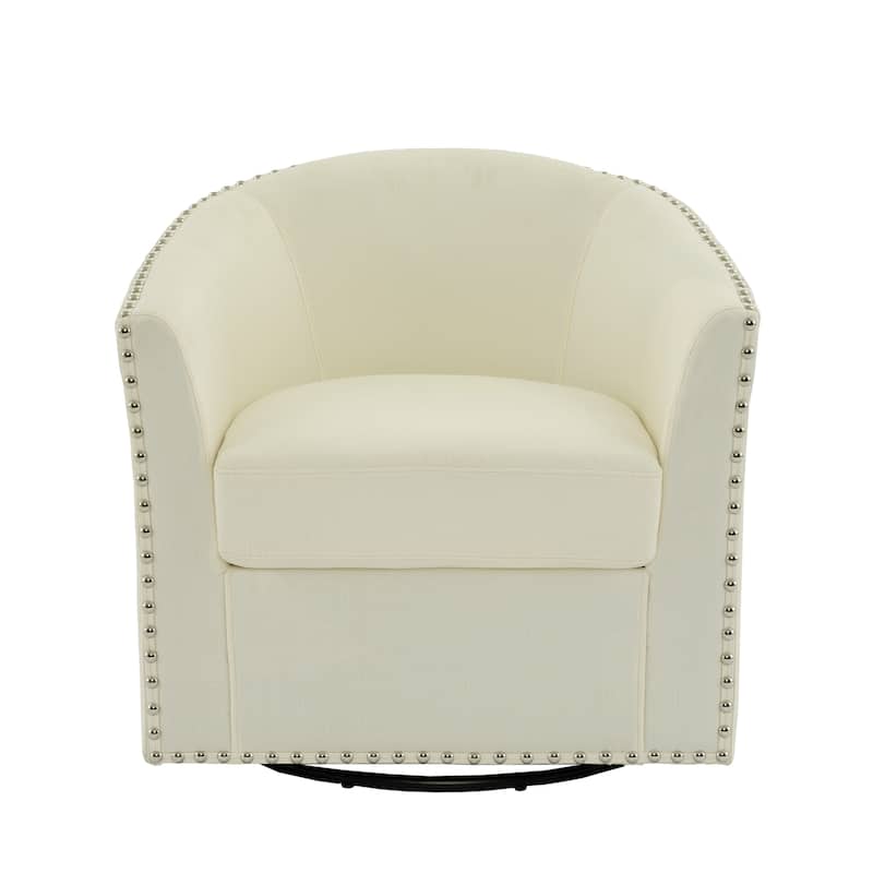 Modern Nailhead Upholstered Linen Swivel Accent Chair