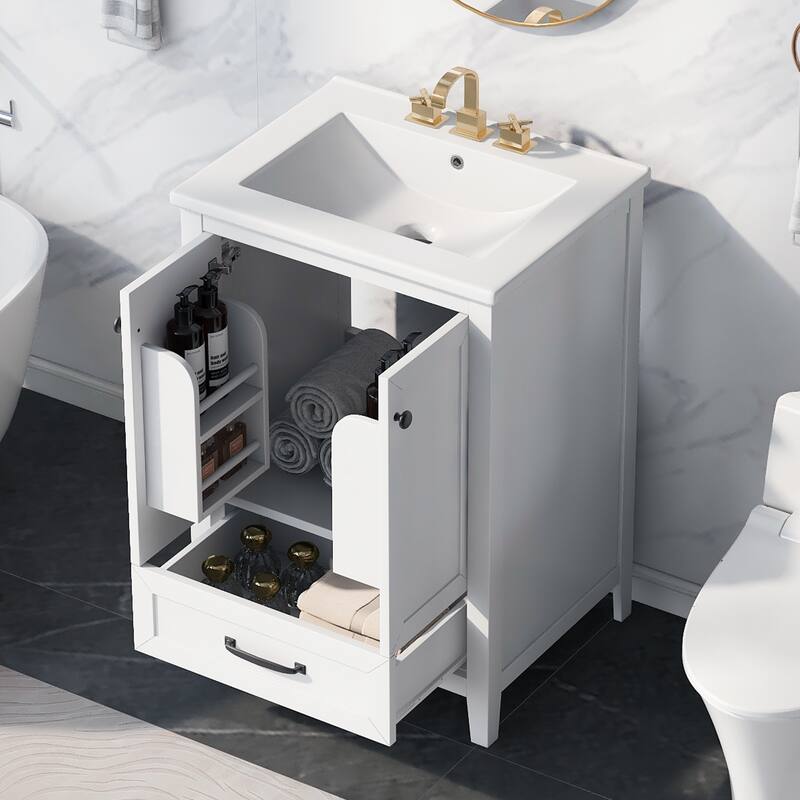 24 in. W x 18.3 in. D x 35 in. H Single Sink Freestanding Bath Vanity in White with White Ceramic Sink