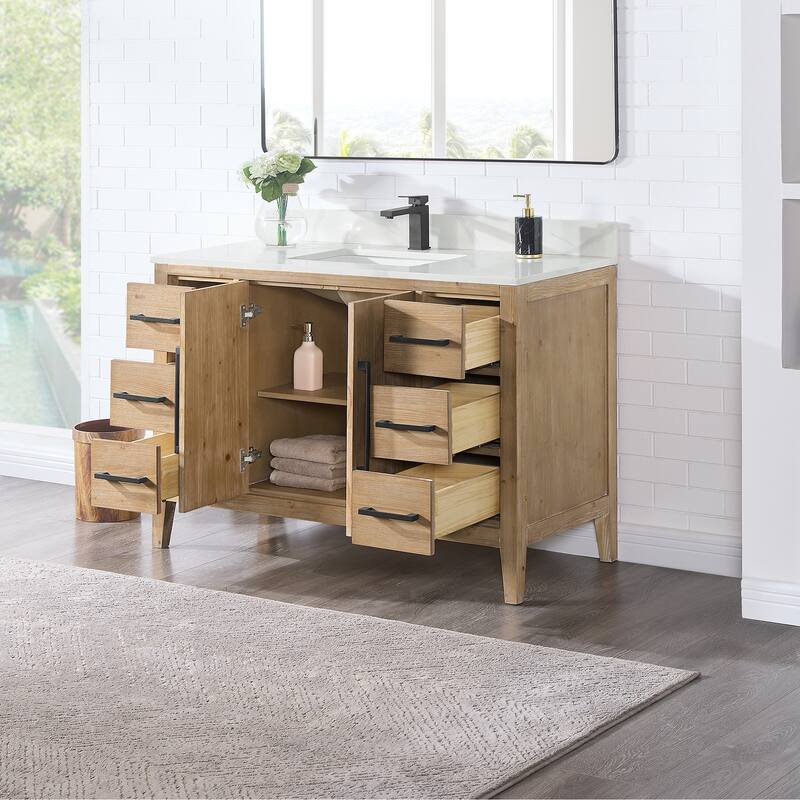 Altair Laurel Bath Vanity with Calacatta White Quartz Stone Countertop without Mirror